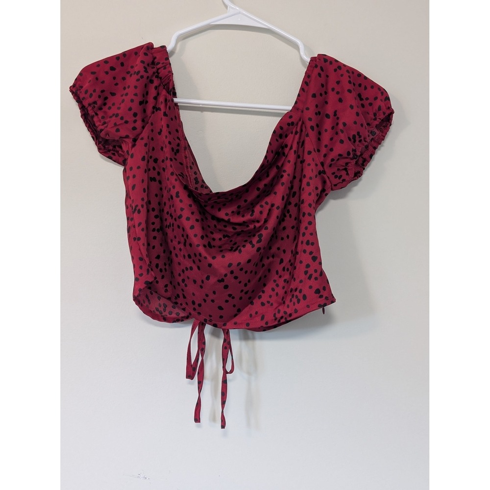 Nasty Gal Red Polka Dot Crop Top Puff Sleeve Blouse Size 8 Grunge Festival - Picture 3 of 6